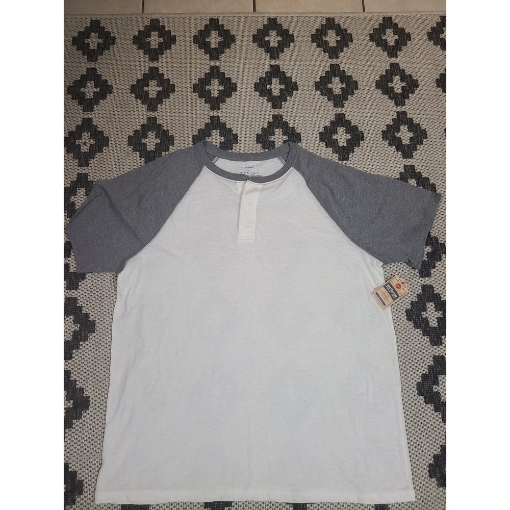Urban Pipeline Henley Shirt Mens XXL White Grey NWT Raglan Short Sleeve Slub